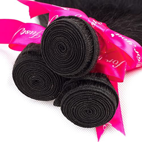 Subella Brazilian Straight Hair 3 Bundles with Closure Grade 10A Unprocessed Brazilian Virgin Human Hair Bundles with Closure Natural Black Color (22 24 26+20inch)