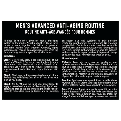 Brickell Men's Advanced Anti-Aging Skin Care Routine, Night Face Cream, Vitamin C Facial Serum and Eye Cream, Natural and Organic, Scented, Skin Care Gift Set