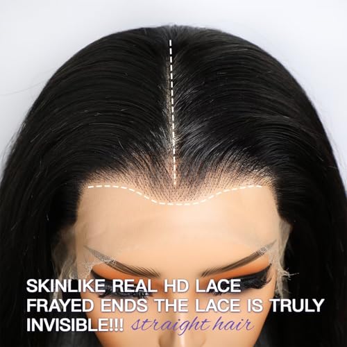 Lemoda 250% Double-Drawn SKINLIKE Real HD Lace Frontal Wigs Straight 13x4 Full Lace Frontal Virgin Human Hair Wigs Frayed Ends Lace Wigs Invisible Lace 0.10mm Ultra-thin Knots Wigs 16Inch
