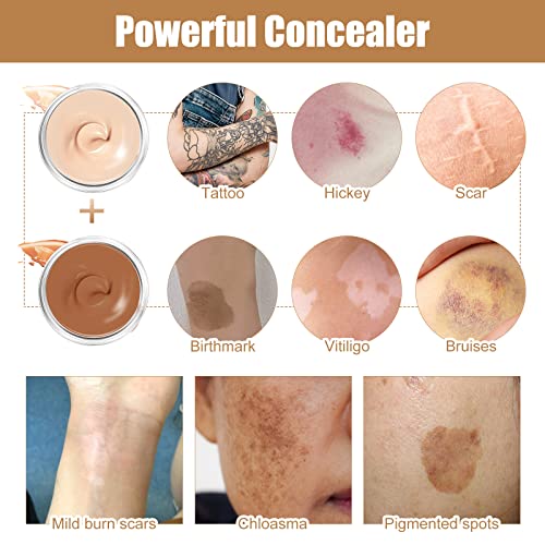 Tattoo Cover Up Makeup Waterproof, 2 Colors Full Coverage Concealer for Tattoos, Scars & Dark Spots, Sweatproof & Transfer-Resistant