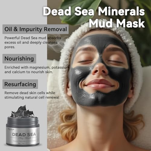 Turmeric Clay Mask, Green Tea, Dead Sea Minerals Mud Mask, Spa Facial Mask 3-Piece Set for Deep Cleansing, Moisturizing and Refining Pores, Vegan & Cruelty-Free, 7.5 fl.oz