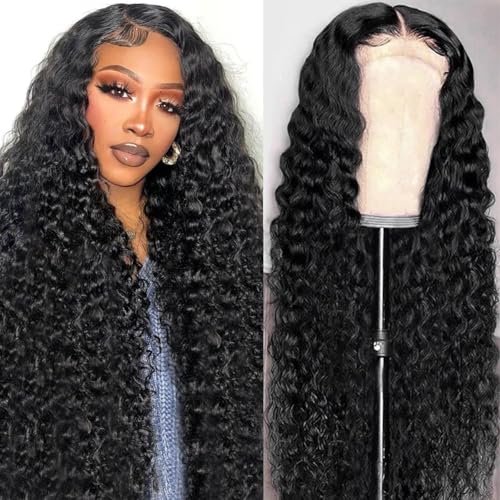 30 Inch 13x6 Deep Wave Lace Front Wigs Human Hair 200% Density HD Lace Front Wigs Human Hair for Women Pre Plucked Glueless 13x6 Deep Curly Wigs Human Hair Black