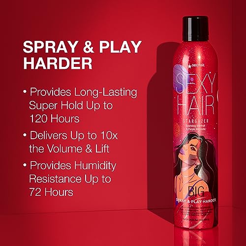 SexyHair Big Spray & Play Harder Firm Volumizing Hairspray | All Day Hold and Shine | Up to 72 Hour Humidity Resistance