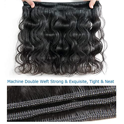 Aomllute 12A Body Wave Human Hair Bundles 22 24 26 Inch 3 Bundles Human Hair Body Wave Bundles 100% Unprocessed Raw Brazilian Virgin Weave Bundles Human Hair Natural Black Color