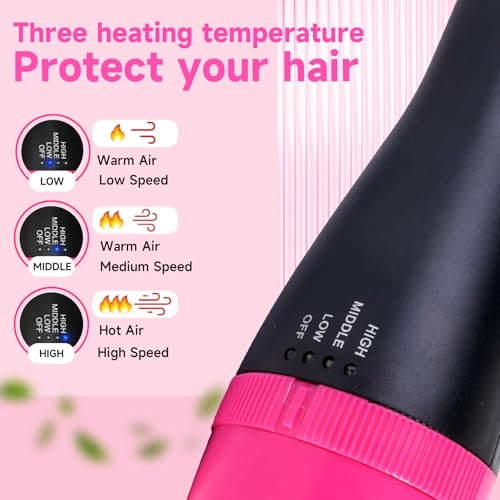 4-in-1 Hair Dryer Brush - Ionic Ceramic Titanium Brush Blow Dryer Hot Air Styler for Frizz-Free Blowouts, Salon Volumizer & Straightener with ALCI Safety Plug, 3 Heat Settings Hot Air Styler