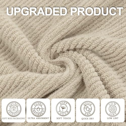 Cotton Washcloths - 6PC 13"x13" | Quick Dry | Soft | Light Weight | Absorbent | Hotel Quality, Luxury Wash Cloths for Body, Hand Towels for Bathroom & Showering, Towel Gift Set, Beige | Tan