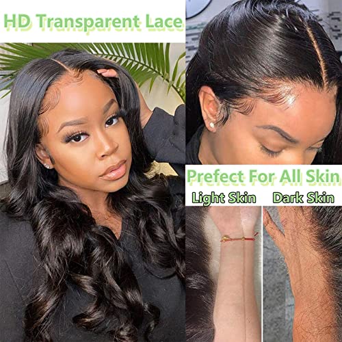 360 Body Wave Lace Front Wigs Human Hair Full Lace Wigs Pre Plucked with Baby Hair Natural Color 360 HD Lace Front Wigs 180% Density 26Inch
