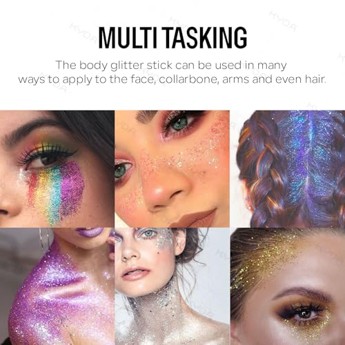 KYDA Body Glitter Stick, Chunky Glitter Gel for Face Body Hair, Sparkling Holographic Mermaid Sequins Paint, Waterproof Multiuse Makeup Glitter Gel, Blue