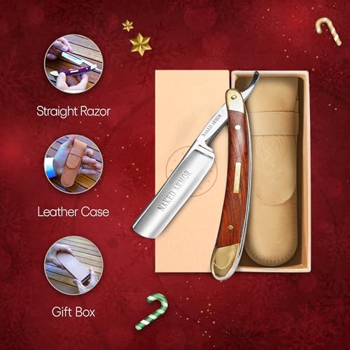 Naked Armor Solomon Straight Razor - Shave Ready Japanese Steel Straight Razors for Men with Algum Wood Scale, Case Included, Close Shave, Brown