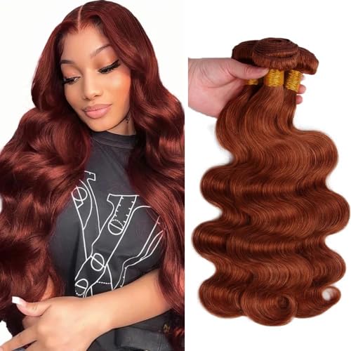 28 30 32 Inch AuokMar Copper Body Wave Bundles Color 33 Bundles Human Hair Unprocessed Virgin Reddish Brown Body Wave Bundle Hair Extensions