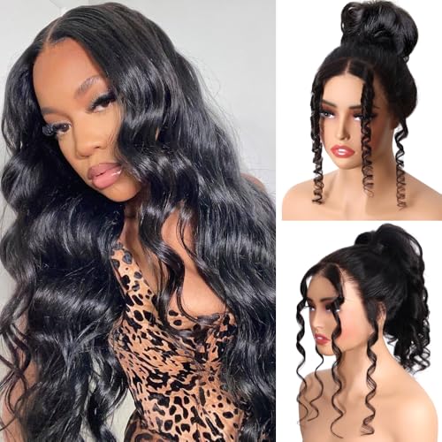 Hidden Strap 360 Lace Front Wigs Human Hair Body Wave 360 Invisiable Strap Glueless Wig with Drawstring Pre-Plucked Natural Hairline Pre-Bleached Knots Pre-Cut 100% Human Hair HD Lace Natural Color