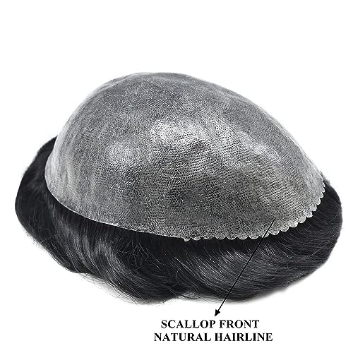 Toupee For Men Human Hair Replcement System For Mens Toupee Hair Piece PU Skin Men's Toupee Hairpieces 8X10#1B Off Black