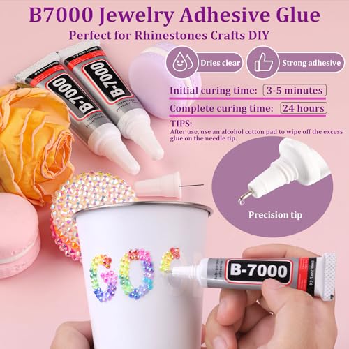 30000Pcs Resin Jelly Rhinestones for Bedazzling, Multicolor 3mm Flatback Gems for Diamond Art, Bedazzler Kit with 3Pcs 10ml B7000 Jewelry Glue for Nail Art Crafting Book Makeup