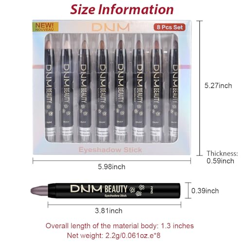 8Pcs Cream Eye Shadow Brightener Stick Makeup Set, Champagne Pearl Taupe Bronze Cocoa Stone Putty Smoky Amethyst Shimmer Matte Eyeshadow Eyeliner Pencil Applicator Stick Palette Makeup for Older Women