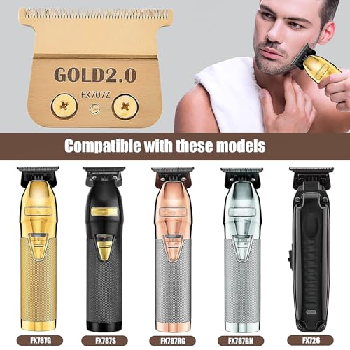 2 Pcs FX707Z DLC 2.0 Replacement Blades Head Compatible with BaByliss PRO Barberology Trimmer Blade,Zero-Gapped Replacement Trimmer Blade Compatible with BaBylissPRO FX787 & FX726 Trimme(GOLD)