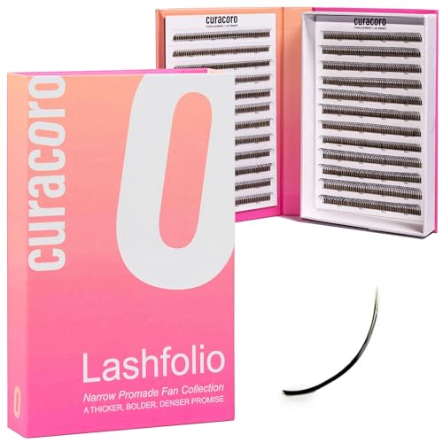 Curacoro LashFolio Wet Promade Fans, Handmade Volume Eyelashes, 5D To 10D, C CC D Curl, 0.03~0.07 mm, 8-13mm Mix Length, Professional Long-Lasting Promade Lash Fans (5D-0.07 CC 8mm-13mm)