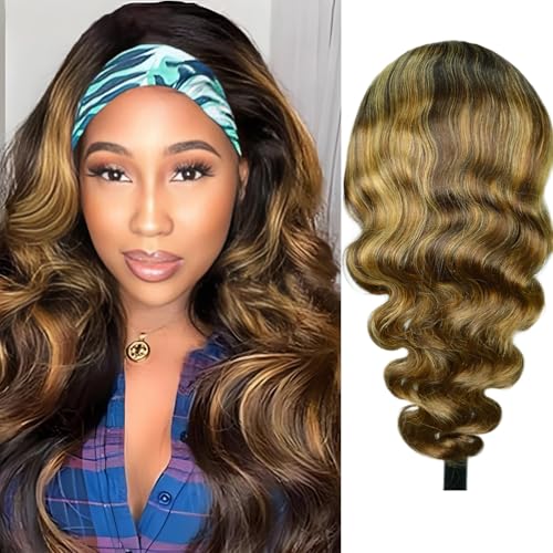 24 inch Headband Wig Human Hair Body Wave Headband Wigs for Black Women human hair Blonde 4/27 Highlight Wear and Go Glueless Wig 100% Brazilian Virgin Human Hair Headband 150% Density
