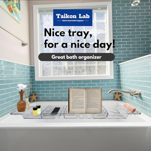 Expandable Bathtub Tray for Tub, Clear & Easy Maintenance Acrylic Material, Bath Organizer for Relaxing Spa, Fits Most Bathtubs and Bathroom D?cor Style, Bath Tub Caddy Tray for Women