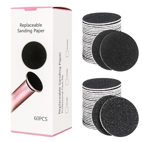 krofaue 60 PCS Replaceable Sandpaper Discs - 80 & 100 Grit Pad Refills for Electric Foot File Callus Remover - Dead Skin and Calluses Removal