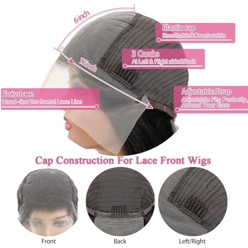 13x6 Lace Front Wigs Human Hair Pre Plucked 200% Density Body Wave HD Lace Front Wigs Human Hair Transparent Frontal Glueless Wigs Virgin Human Hair with Baby Hair for Women 32 Inch Natural Black