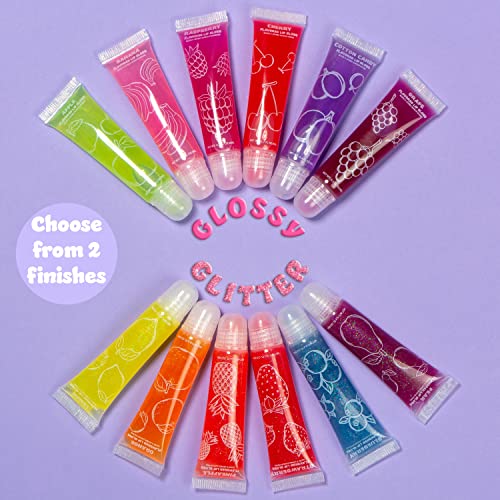 Expressions 24pc Lip Gloss Set, Flavored Lipgloss Squeeze Tubes with Carrying Case, Lip Gloss Set Value Pack, Assorted Fruit Flavored Lip Glosses, Kid-Friendly Non Toxic Makeup