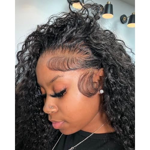 Deep Wave Lace Front Wigs Human Hair 13x6 Curly Wigs Human Hair 200% Density Wet and Wavy Lace Front Wigs Pre Plucked Deep Wave Wig for Women(32 Inch)