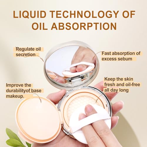 Face Oil Blotting Cushion Instead of Oil Blotting Paper Sheets for Oily Skin, Oil Absorbing Liquid Mattifying Cushion, Moisturizing & Smoothing Pores with Natural Tea Tree, Oil control for Make Up