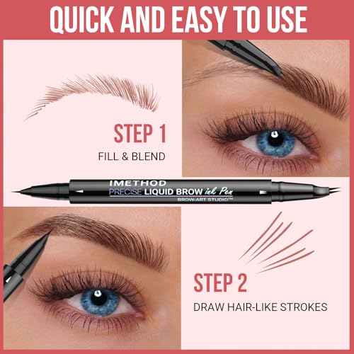 iMethod Curved Eyebrow Pen - Eyebrow Pencil, Brow Pencil 2-in-1 Dual-Ended Microblading Eyebrow Pen with Micro-Fork-Tip and Precise Brush-Tip Create Natural Hair-Like Brows, Last All-Day, Dark Brown