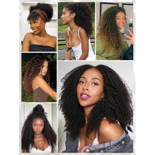 NOSTALGIA Afro Kinky Curly Half Wigs For Black Women 3 In 1 Half Wig Synthetic With Drawstring Afro Curly Glueless Flip Over Wigs Quick Install Beginner Friendly(Naturak Black 2#)