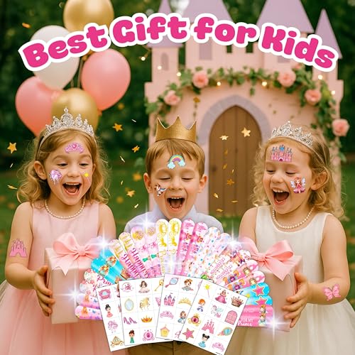 72PCS Little Princess Party Set - 48PCS Temporary Tattoos & 24PCS Slap Bracelets - Cute Birthday Supplies, Baby Shower Gifts, Classroom Rewards & Princess-Themed Decor for Girls