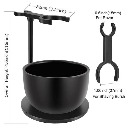 SANWA Deluxe Heavyweight Black Shaving Brush Razor Stand with Stainless Steel Soap Bowl Set,Dad Gifts,boyfriend Gifts,Husband Gifts for Him