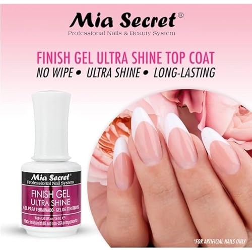 Mia Secret UV Finish gel top coat for gel or acrylic 15 ml - No wipe clear nail polish - High gloss top coat for artificial nails