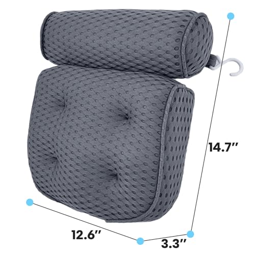 AEROiVi Luxury Bath Pillows for Tub£¬Bath Pillow Bathtub Pillows for Head and Neck Support Bath Cushion Made from Soft Spacer Mesh Material with Suction Cups,Gray
