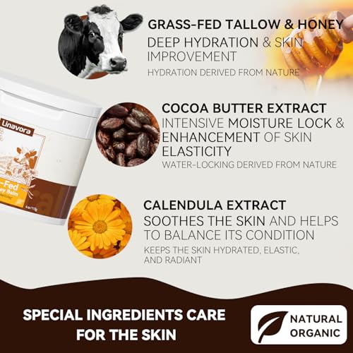 Tallow and Honey Balm ? Natural Moisturizer with Grass-Fed Beef Tallow for Skin, Honey, Vitamin E ? Unscented, 4oz ? Ideal for Face & Body Care
