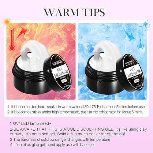 Clear and White Solid Builder Gel for Nails- Non-Stick Hand 3D Sculpting Extension Gel for Nail Art Carving Sculpting Patterns Nail Art Decoration DIY, 30g
