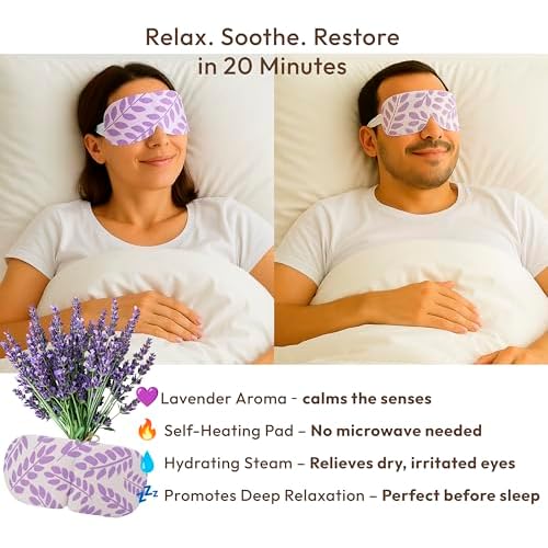 Steam Eye Mask - 16 Pack Lavender Self-Heating Warm Compress for Dry Eyes, Puffy Eyes Relief, Cornea Care, and Relaxation ? Soothing & Comfortable Heated Eye Pads