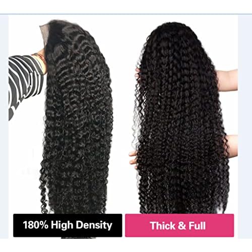 28 Inch Lace Front Wig Human Hair 13x4 Curly Wigs for Women Pre Plucked with Natural Baby Hair 180 Density Brazilian Virgin Deep Wave Frontal Wet and Wavy Wig Natural Color (28inch,Natural Black)