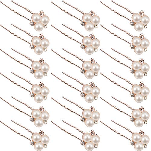 WILLBOND 18 Pcs Pearl Hair Pins Bridal Wedding Hair Accessories Crystal Bobby Pin for Brides Bridesmaids Flower Women Girls(Rose Gold)