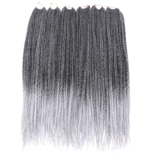 Box Braids Crochet Hair Pre looped 24 Inch Ombre Gray Crochet Box Braids for Black Women 6 Packs Goddness Knotless Crochet Braids Grey Fiber Braiding Hair Extensions(TGrey#)