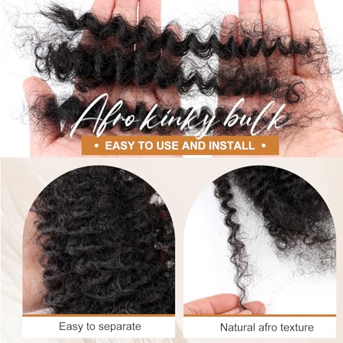 Afro Kinky Bulk Human Hair 8 Inch 30g/Pack 3 Packs for Dreadlocks Braiding Twist Loc Extensions ? Kinky Bulk Human Hair for Loc Repair, Afro Texture Natural Black Hair for Black Women & Men