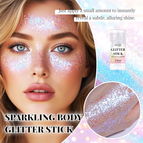 DAGEDA Dazzle Body Glitter Stick,Sparkly Face Glitter Makeup,Holographic Hair Glitters Mermaid Makeup Rave Outfits for Women, Shimmer Face Paint Stick Singer Concert Accessories