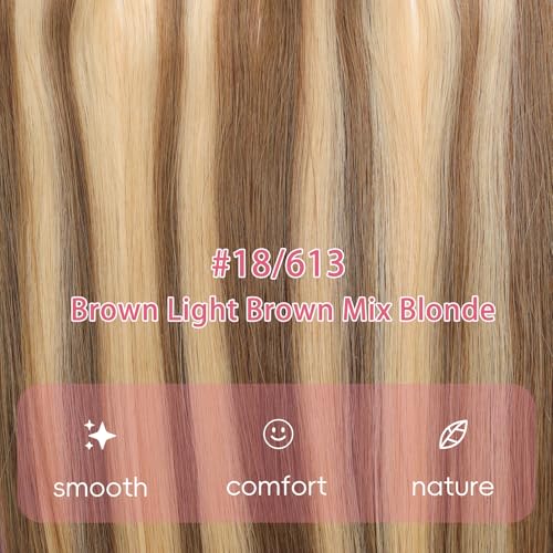 Professional Invisible Tape Hair Human Hair Extensions 100% Remy Hair #613/18 Brown Light Brown Mix Blonde 20inch 50G/20s Tape in Extension Premium Human Hair Extensions Tape in Adhesive