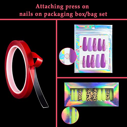 NOVAL Double Sided Tape 2 Rolls Press on Nails Adhesive Strong Sticky Mounting Tapes for Press on Nail Packaging