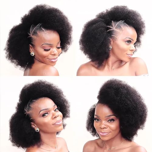 QVR Afro Kinkys Bulk Human Hair for Dreadlock Extensions Repair Locs, Twist Braiding Afro Kinky Human Hair for Locs Natural Black Color 12 inch 4 Packs 200 Gram