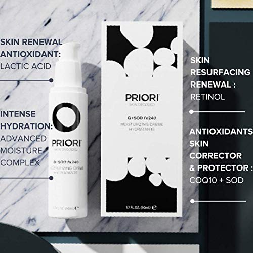 PRIORI Skincare Moisturizing Creme with CoQ10 Advanced Age Defying Hydrating Face Cream for Women and Men 24 Hr Moisturizer Lactic Acid, Retinol, Antioxidant Protection 1.7 fl oz