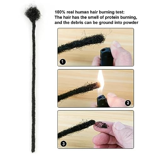 14inch 60 Strands 0.8cm Width 100% Human Hair Dreadlock Extensions, Full Handmade Loc Extensions Human Hair for Men Women Kids, Permanent Dread Extensions Can Be Dyed Bleached(Natural Black)