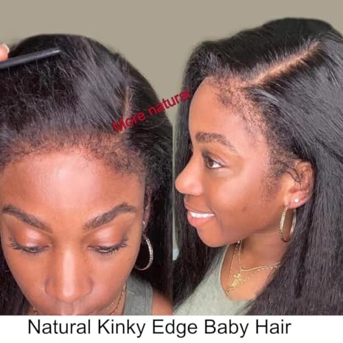 Enoya Glueless Wigs Human Hair Pre Plucked Frontal Lace Wig For Black Women£¬Hd Lace Front Wigs Human Hair 200 Density Natural Black With Baby Hair (13x4 HD Lace Frontal Wig, 10")
