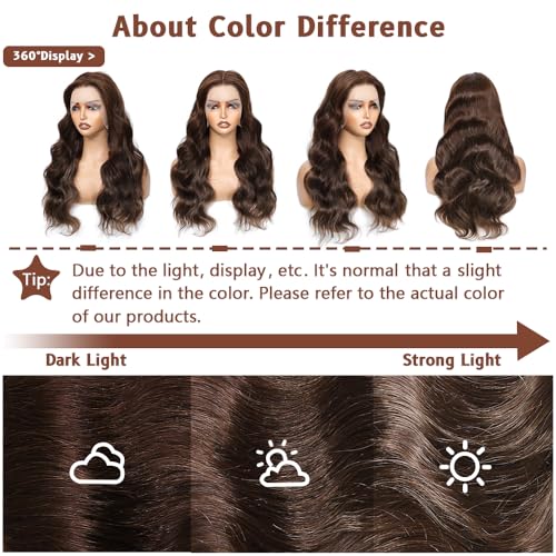 32 Inch Chocolate Brown 250% Density 13x4 HD Lace Front Wigs Human Hair Body Wave Brown Wig Frontal Glueless Wigs Human Hair Pre Plucked Colored Wigs with Baby Hair for Black Women