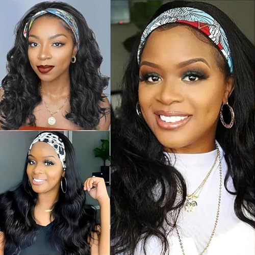 Headband Wig Human Hair Body Wave 24 Inch Glueless No Sew Headband Wig 100% Brazilian Virgin Hair 180% Dencity Wear and Go Headband Wigs for Black Women Natural Color Beginner Friendly