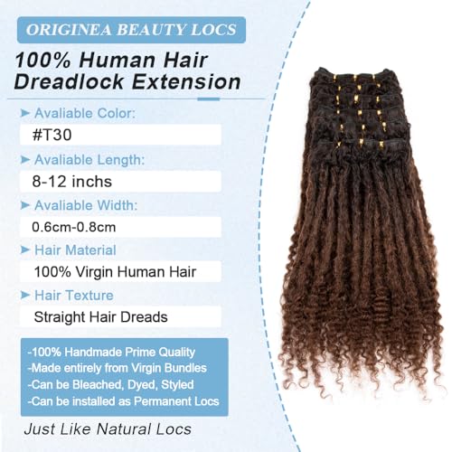 Originea 0.6cm 6-18 Inch 100% Human Hair Dreadlock Extensions Curly Ends Loc Extensions Human Hair For Women/Kids Handmade Permanent Loc Extensions Can Be Dyed Bleached Curled T30# 8 inch 60 Strands